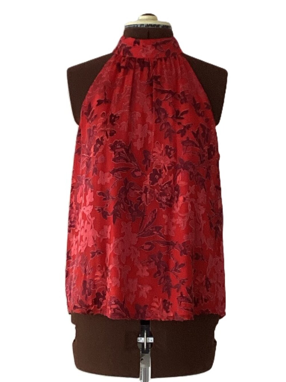 Alice + Olivia Red Floral Silk Blend Halter Top